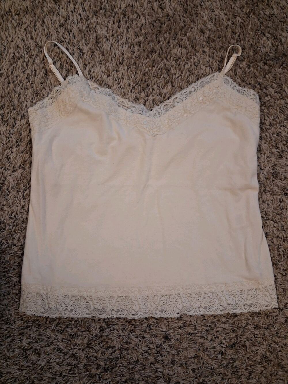 apostrophe Lace Trim Camisole Tank Top Ivory Adjustable Strap Women's Petites M